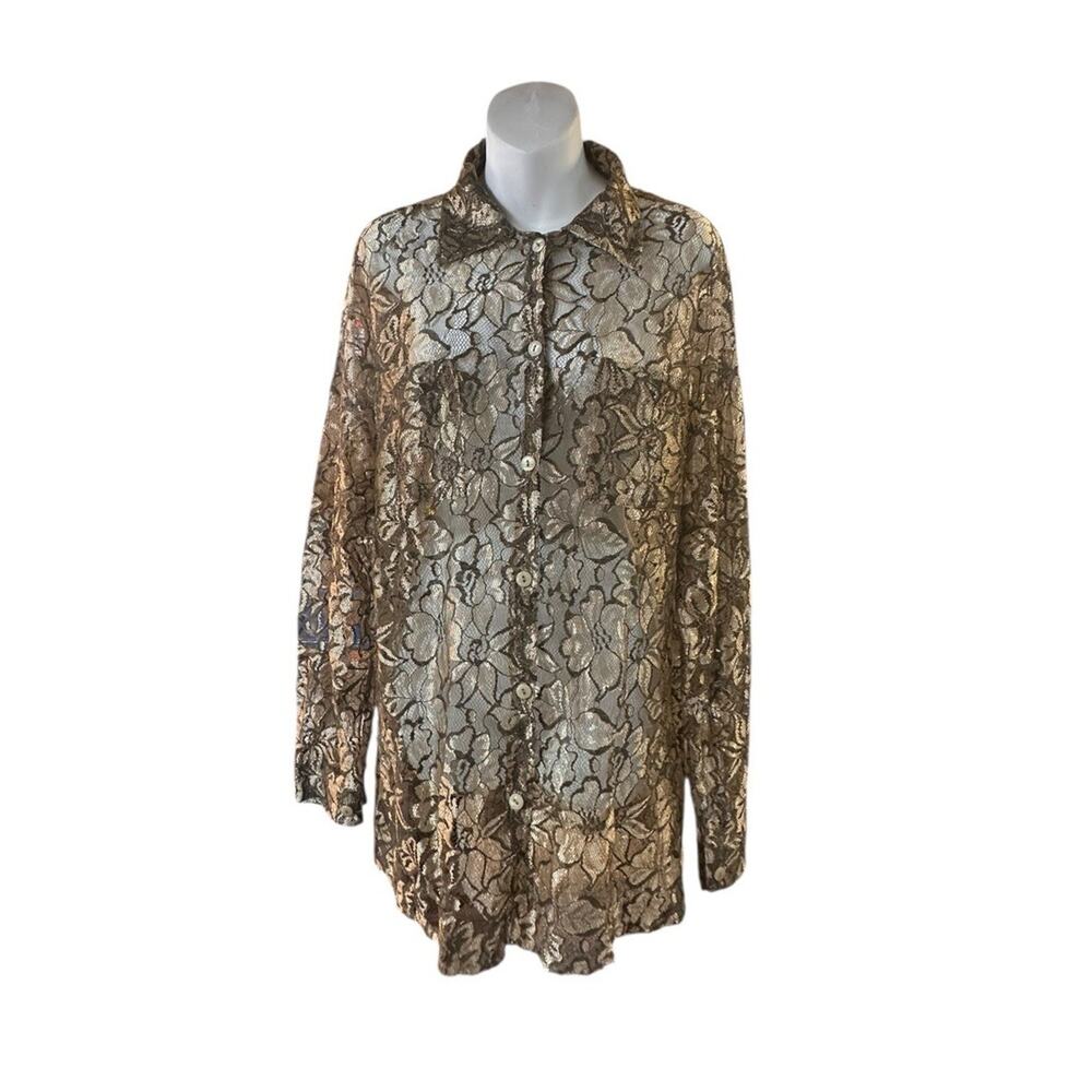 Vintage Victoria’s Secret Sheer Lace Floral Blouse Button Up Y2K Lingerie M/L